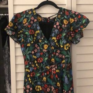 Alice and Olivia black floral midi dress